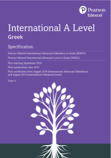 Pearson Edexcel International A Level Greek (2016) Specification